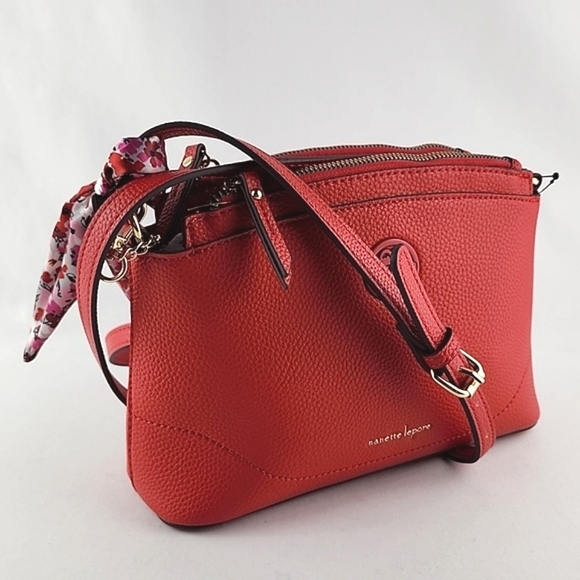 NWT Nanette Lepore Scarlet Farah Red Pebble Triple Crossbody Bag Vegan Leather - Picture 16 of 16
